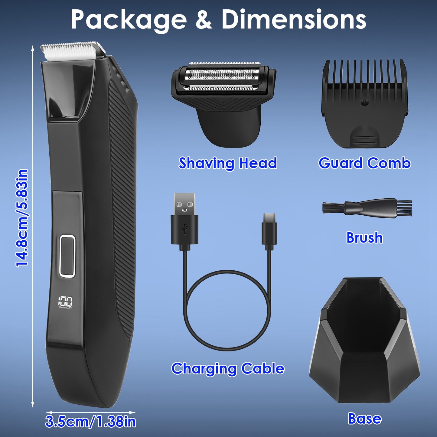 2-in-1 Precision Body Groomer – Waterproof Cordless Trimmer with LED Display & Guard Comb