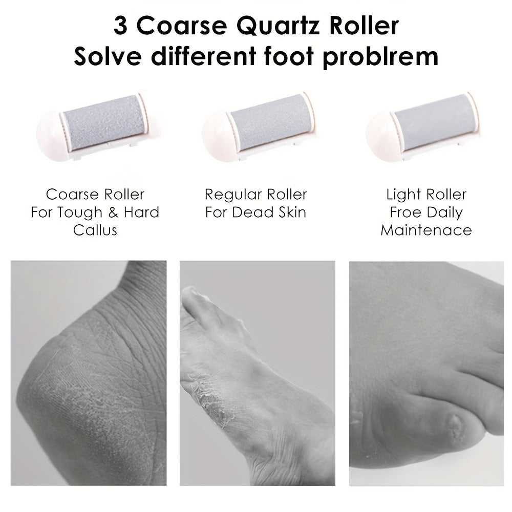 Rechargeable Electric Foot File & Callus Remover | Professional Pedicure Kit | 3 Rollers for Dead Skin & Cracked Heels