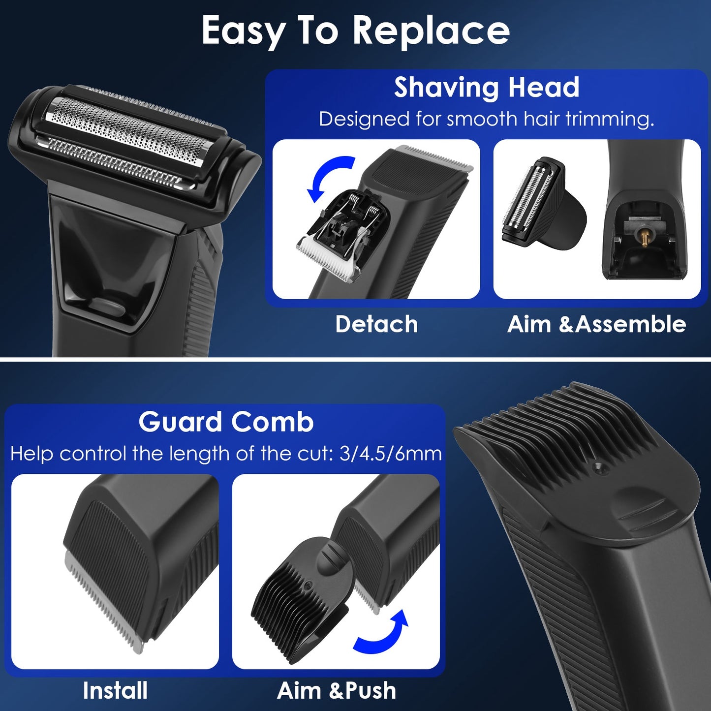 2-in-1 Precision Body Groomer – Waterproof Cordless Trimmer with LED Display & Guard Comb